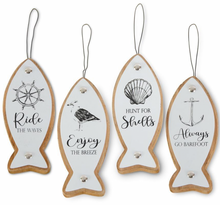 Load image into Gallery viewer, Assorted Enamel &amp; Wood Coastal Fish Ornaments
