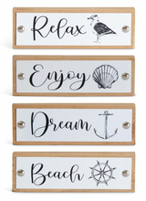 Load image into Gallery viewer, Assorted Enamel &amp; Wood Coastal Tabletop Sign

