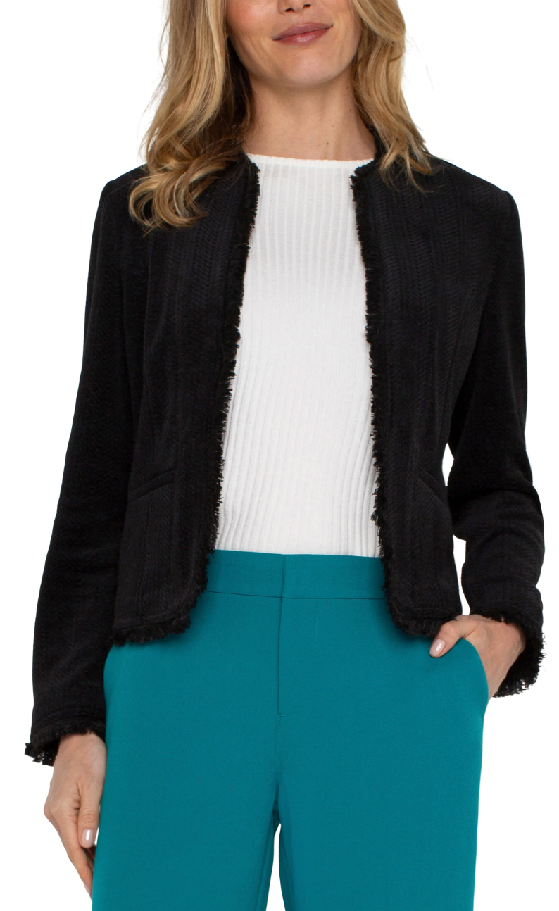 Collarless Jacket w Frayed Edge