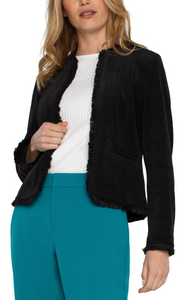 Collarless Jacket w Frayed Edge