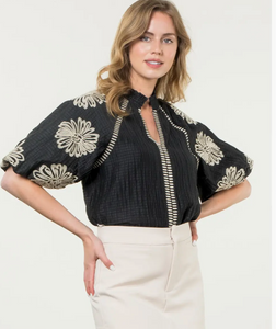 Emb Puff Sleeve Top